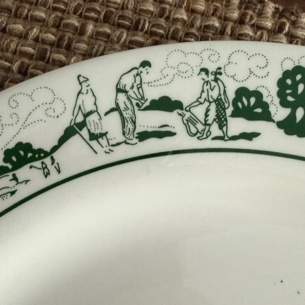 Syracuse China Broadmoor Hotel Green and White Decorative Golf Chop Plate